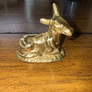 Vintage Brass Donkey‎ Lying Down Figurine Felted Bottom Mid Century